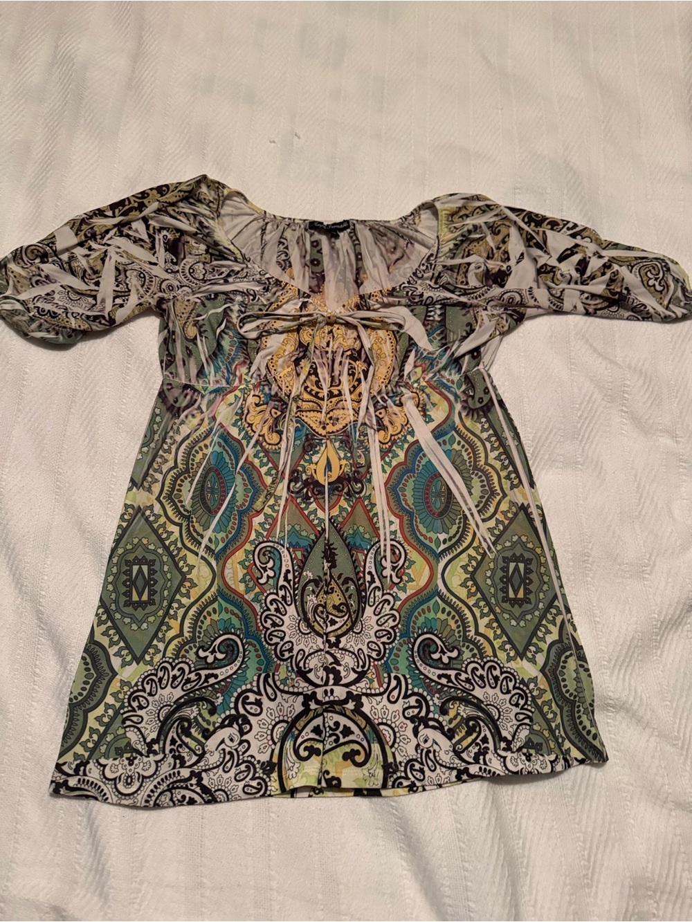 Simply Irresistible Green and Teal Paisley Empire-Waist Top